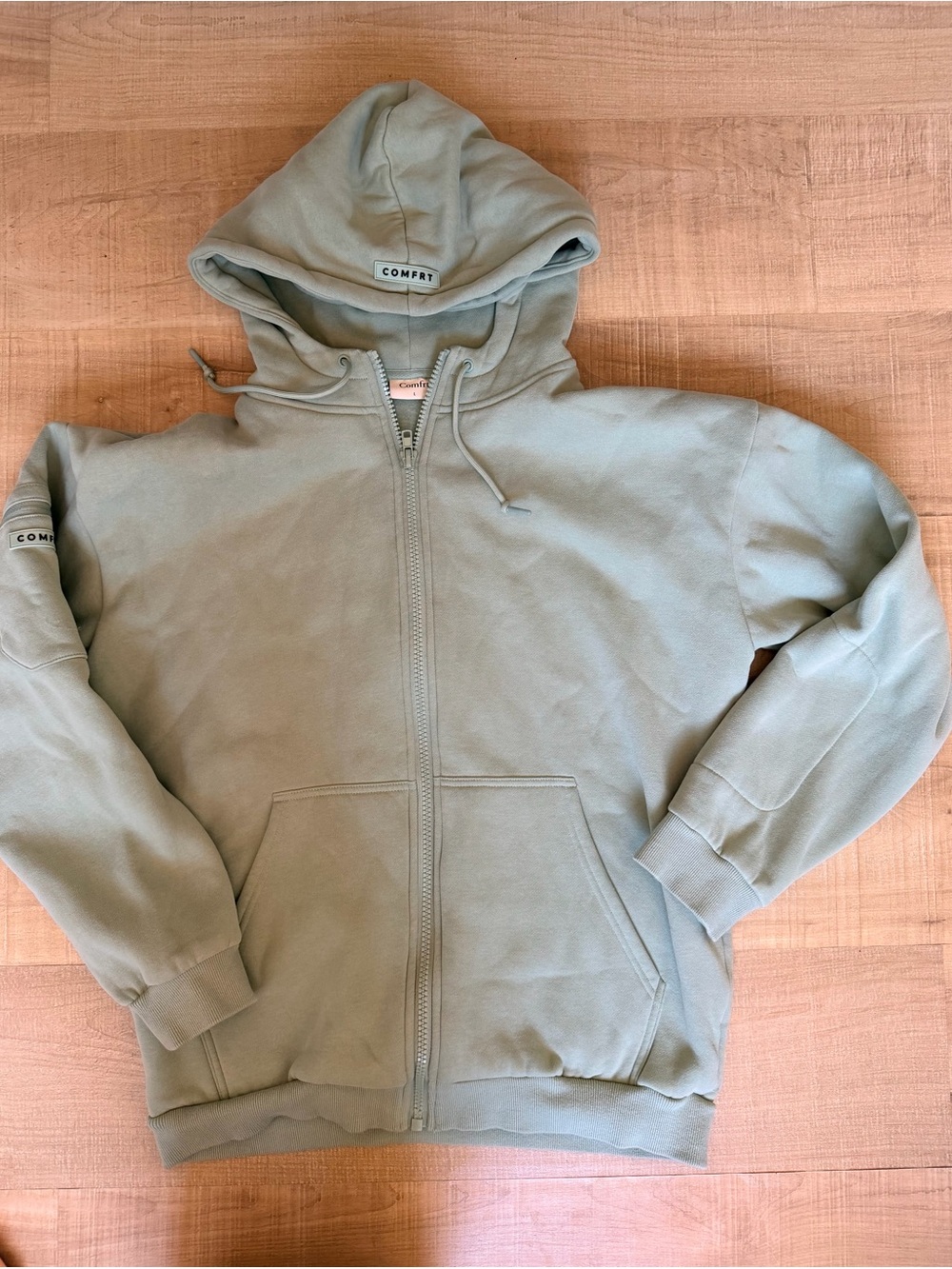 COMFRT Oversized Full Zip Heavyweight Fleece Hoodie Sage Green Size Large